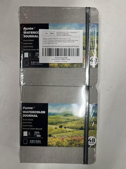 Funto Watercolor Journal, Square, 5.5x5.5, Portable 2-Pack, 48 Pages Each, Gray Cover, 110lb/230gsm, Art Supplies for Mixed Media