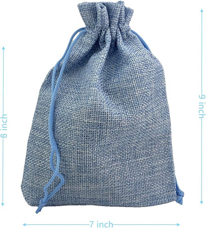 Palmhomee Pack of 25 Burlap Gift Bags with Drawstring Linen Jewelry Pouches Wedding Hessian Jute Bags for Birthday and Treat Pouches Party Wedding Favors Gift (7x9 Inch, Sky Blue)