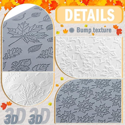12 Pcs Fall Polymer Clay Texture Sheets Set, Maple Leaves, Pumpkin Miniature Clay Molds Pine Cone Pattern Silicone Polymer Clay Molds for Fall Autumn Thanksgiving Jewelry Earrings Making