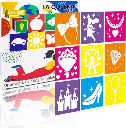 24 Pieces Stencils for Kids,Large Drawing Stencils Chalk Template,8 Inches Washable Shape Template Kit for Crafts,Painting Drawing for Kids Toddlers Preschool(Princess, 8 inch)