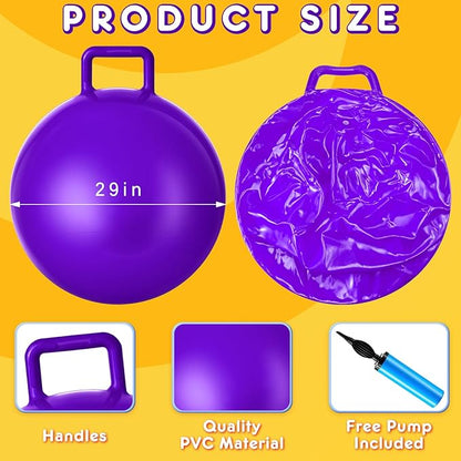 Lewtemi 3 Pcs 29 Inch Bouncing Ball with Handle, Outdoors Hopper Jumping Hopping Ball and Air Pump for Sports Exercise (Orange, Blue, Purple)