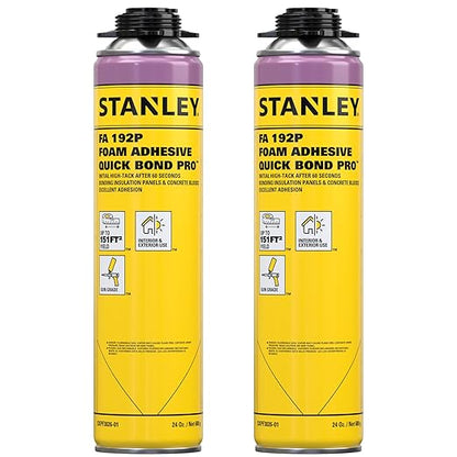 Stanley Quick Bond Adhesive Foam - 2x24oz, Reliable Bond Adhesive for Various Materials, Strong bonding, No Mixing, Gun Use, Gun NOT Included | 2 Pack