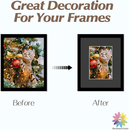Mat Board Center, Pack of 25, 8x10 for 5x7 Black Mats - Acid Free, 4-ply Thickness, White Core - for Pictures, Photos, Framing