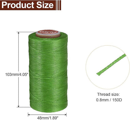 uxcell Flat Leather Sewing Waxed Thread, 270m / 295 Yards Polyester Wax String, 150D Wax Stitching Cord for Leather Crafts, Bookbinding, Bracelets Braided, Light Green