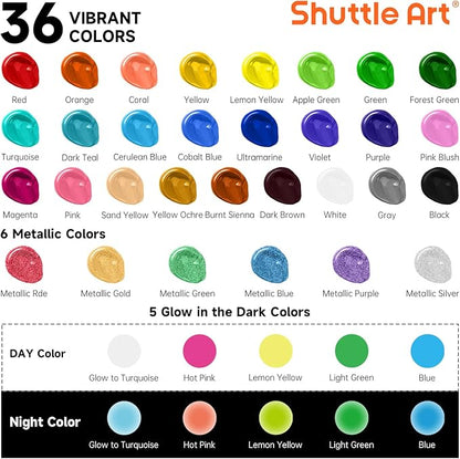 Shuttle Art Outdoor Acrylic Paint Set, 36 Colors 2oz/60ml Waterproof Acrylic Paint with 10 Brushes 1 Palette, Rich Pigmented Paints for Artists, Beginners on Rocks, Wood Crafts, Garden Statues
