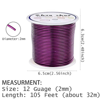 12 Gauge(2mm) Aluminum Wire 35 Yards Anodized Metal Wire for Bonsai Armature Crafting Sculpting Jewelry Craft Making Beading Floral (Purple, 12 Gauge)