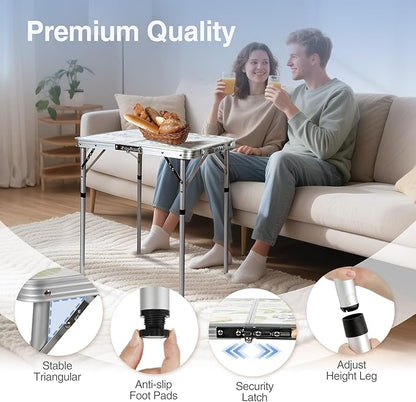 RedSwing Square Camping Table 2ft Portable Pinic Table Adjustable Height Small Card Table Aluminum Foldable Lightweight with Carry Handle for Outdoor Indoor Hiking Camp BBQ Beach