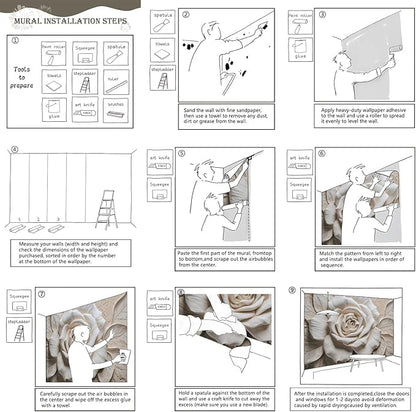 AFZEVEB-3D Rose Flower Wallpaper Large Floral Wall murals for Bedroom 159"x107"(Not Peel and Stick)