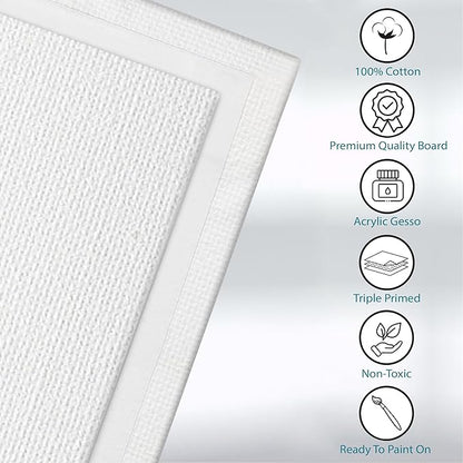 KEFF Canvas Boards for Painting - 4x10 12-Pack Bulk Canvas Panels, 100% Cotton Triple Primed Small Canvases for Painting Supplies, Acrylic, Oil, Watercolor & Tempera