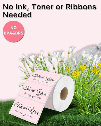 iEager 3" x 2" Thermal Labels, Rectangle Thermal Printer Stickers, Self-Adhesive Durable Sticker with Perforation Line, 500 Labels/Roll, Pink