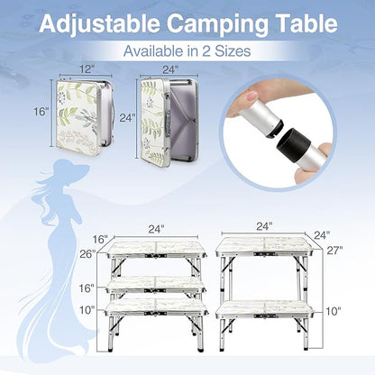 RedSwing Square Camping Table 2ft Portable Pinic Table Adjustable Height Small Card Table Aluminum Foldable Lightweight with Carry Handle for Outdoor Indoor Hiking Camp BBQ Beach
