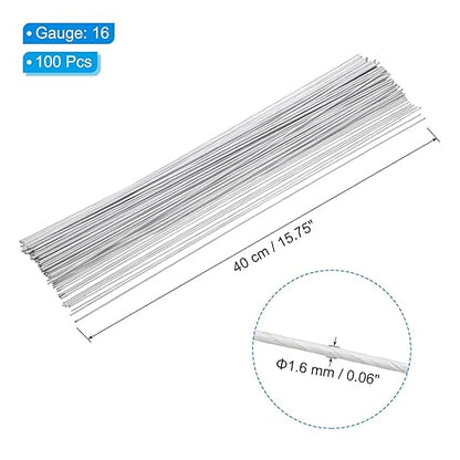 PATIKIL 16 Gauge 16" Floral Stem Wire, 100 Pcs Paper Wrapped Iron Artificial Flower Stem Accessories for DIY Bouquet Stem and Craft Decoration, White