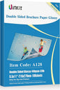 Uinkit 100 sheets Brochure Paper Glossy Double Sided 8.5x11 Inkjet 37lb 140gsm Dye ink Thin Photo Picture Flyer Calendar Magazine CD Cover letter
