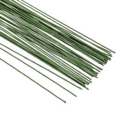 PATIKIL 22 Gauge 16" Floral Stem Wire, 100 Pcs Paper Wrapped Iron Artificial Flower Stem Accessories for DIY Bouquet Stem and Craft Decoration, Dark Green