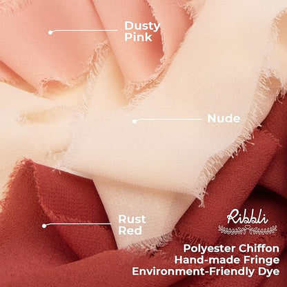 Ribbli Rust Red Chiffon Ribbon 1-1/2 inch x 20 Yard Handmade Fringe Chiffon Silk Ribbon for Wedding Invitations, Bridal Bouquets Wrapping, Flower Arrangement Decoration