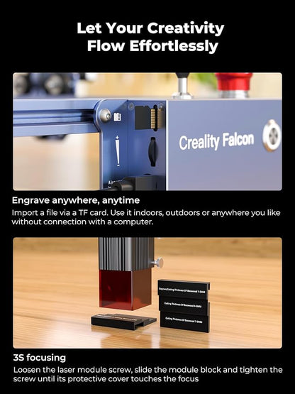 Creality 10W Laser Engraver, Falcon Pro with 3-in-1 Laser for Wood Engraving, 72W Efficient Laser Engraving Machine Fit, for Wood, Metal, Paper, Acrylic, Leather, Glass Tumbler Ring, 17" x 16"