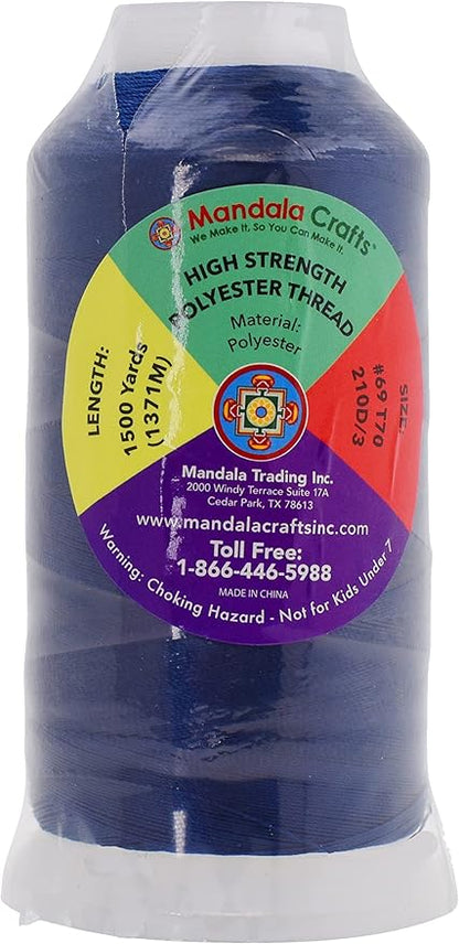 Mandala Crafts Navy Blue Heavy Duty Thread -1500 Yds Tex 70 Thread for Sewing Drapery Jeans Leather Hair - Bonded Polyester Thread Outdoor Marine Upholstery Threads