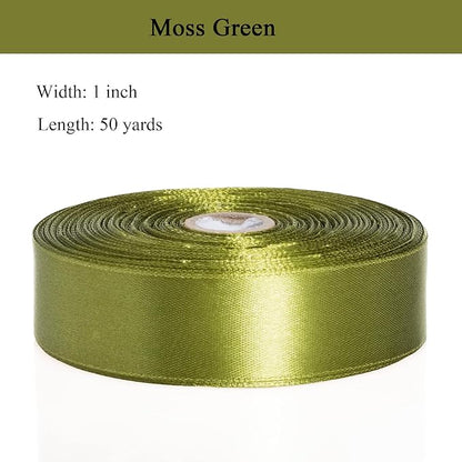 1 Inch Moss Green Solid Satin Ribbon, 50 Yards Craft Fabric Ribbon for Gift Wrapping Floral Bouquets Wedding Party Decoration
