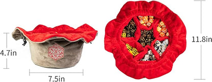 Large Dice Bags D&D with Pockets Khaki Storage Bag D20 Logo for DND RPG Game (with 1lb Random DND Dice)