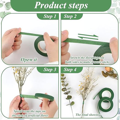 Phinus 9 Rolls Floral Tape, 1/2 Inch x 30 Yard Flower Tape, Green Floral Tape for Floral Crafts Supply, Bouquet Stem Wrapping, Wedding Bouquet (Green)