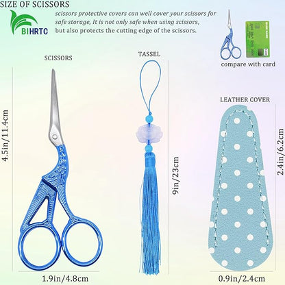 BIHRTC 4.5Inch Little Sewing Scissors Crane Shears with Cover Tassel Stainless Steel Scissor for Crafting Embroidery Needlework DIY Daily Use