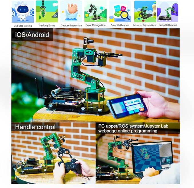Yahboom Robot Arm Kit 6DOF for Raspberry Pi 5 AI Programmable Electronic DIY Robot Hand Building with Camera for Adults ROS Open Source (RPI-DOFBOT-Pi 5-8GB)