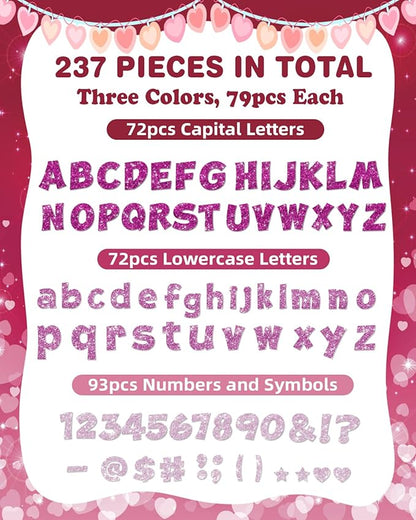 237 Pcs Glitter Bulletin Board Letters, Numbers and Punctuation, Poster Board Letters Alphabet Cut Out Cardboard Letters Accessories for Classroom Display Decorating Supplies 4inch (Pink Mix)