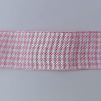 Pink and White Gingham Ribbon - 25 Yards Each Roll - 100% Polyester (1", Pink)