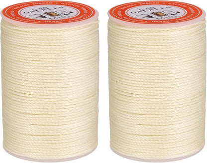 uxcell Round Leather Sewing Waxed Thread, 55m / 60 Yards Polyester Wax String, 0.80mm Wax Stitching Cord for Leather Crafts, Bookbinding, Bracelets Braided, Light Beige, 2pcs