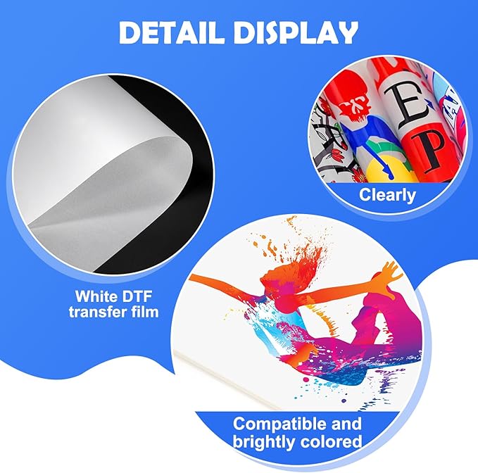 ZEHRAI 50 Sheets DTF Transfer Film 8.5" x 11" Double Sided Matte, Clear Cold Peel, Direct to Film Heat Transfer Film for All Fabric and Colors T-Shirts Textile