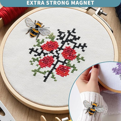 Magnetic Needle Minder Magnet Embroidery Accessories and Supplies Embroidery Needle Holder Cross Stitch Holder Needlework Supplies (Cardinal) (Bee)