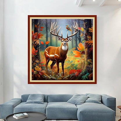Magxvouy Cross Stitch Kits Stamped Full Range of Embroidery Kits,Cross Stitch Patterns Needlework Kits for Beginners 11CT Printed Kits&Forest Deer 18x18 inch