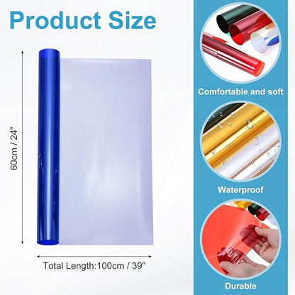 MECCANIXITY Iridescent Window Film,24" x 39" Iridescent Holographic PVC Fabric Dichroic Film Clear Vinyl Paper Roll for DIY Craft Gift Wrapping Bag Decoration,Blue
