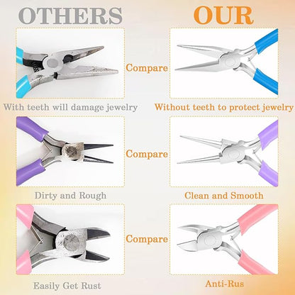 3 Pack Jewelry Pliers Set, Mini Pliers Set with Needle/Round, Carbon Steel Jewelry Tools with Storage Box, Applicable to Jewelry Making Supplies, Handicrafts, Earring Making