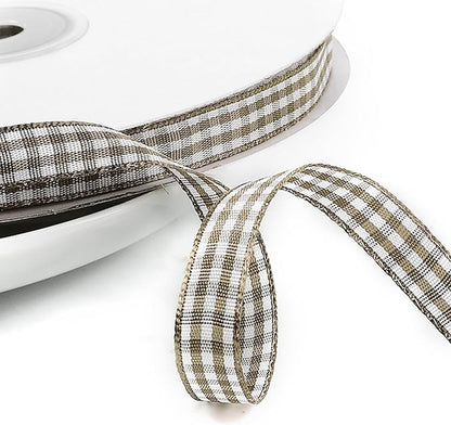 Classic Gingham Checkered Ribbon, Assorted Colors Premium Polyster Plaid Checkered Craft Ribbon for Gift Wrapping, DIY Projects, Hair Bows,Scrapbooking & Party Decor (Deep Khaki, 3/8x50Yd)