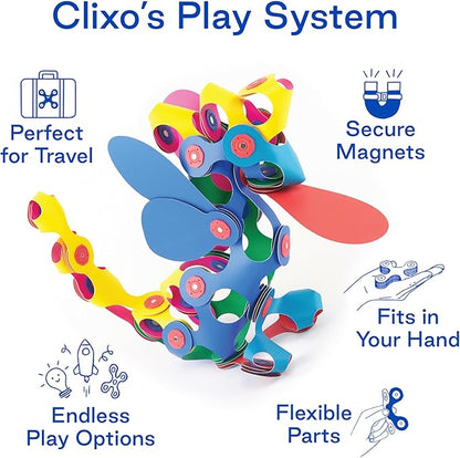 Clixo Super Rainbow, 60 Piece Pack - A Versatile, Travel Friendly Magnetic Building Toy, Flexible Design for Hours of Fun Creative STEM Play, Great Gift for Curious Kids. Ages 4-99