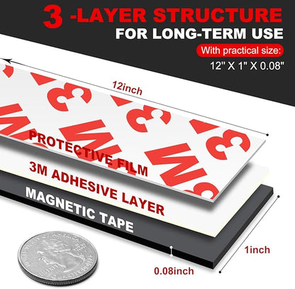 Thaibear Magnetic Strip, Flexible Magnetic Strips with Adhesive Backing (5 Pack, 12" x 1") Strong Sticky Magnetic Tape for Kitchen, Garden - Magnet Tape Strip Holder Strip for Wall