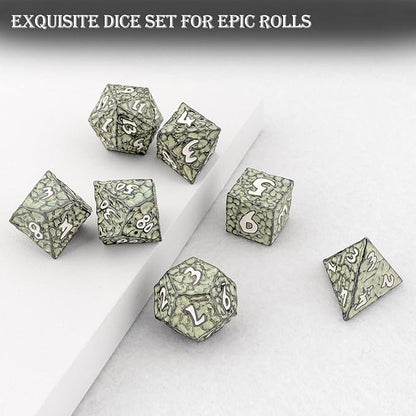 Haxtec Metal DND Dice Set Polyhedral D&D Dice Compatible with Dungeons and Dragons Gift TTRPG Black Green Metal Dice