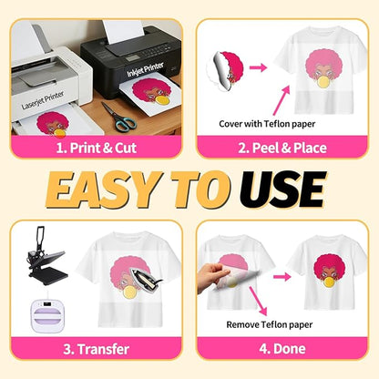 Lovein Pinkie Iron on Heat Transfer Paper for T Shirts (20 Sheets, 8.5x11'', Light Plus) Printable Heat Transfer Vinyl for Laserjet & Inkjet Printer Iron on Transfers Paper for Light Fabric (PK-L3-20)