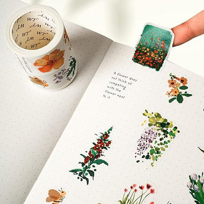 WT Spring Oasis Washi Tape Sticker Set, 3 Rolls, Original Designs, Nature-Inspired Floral Decorative Masking Tape, Wide Craft Tape, Bujo Planner Supplies, Adhesive Wrapping Tape, DIY Paper Tape