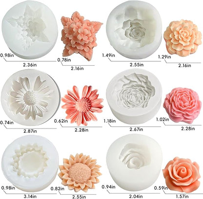 6 Pack Candle Molds for Candle Making, Moldes para Velas, Flower Molds Silicone Candle Molds for DIY Scented Candle, Soy Wax, Cake, Soap, Resin Casting Craft Making