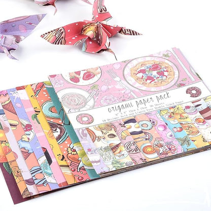 Origami Paper Kit 50 Sheets 70GSM 6 Inch Square Double Sided Color 50 Vivid Japanese Washi Chiyo Colors for Hand Crafts Origami Paper Arts Creativity.Dessert
