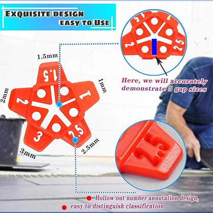 Tile Spacers 300pcs Reusable Multi Size Horseshoe U Shape Plastic Shims Upgraded 5 Sizes in 1 Spacer Tile Cross Spacer Floor Tile Leveling, Suit for 1-1.5-2-2.5-3mm(1/32)(1/16'')(5/64)(3/32)(1/8")Gap