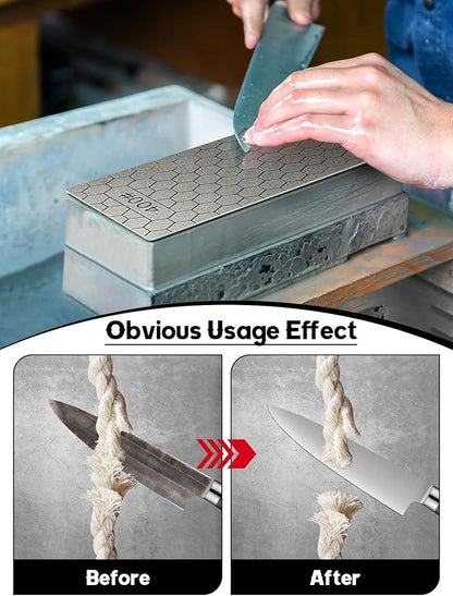 5PCS Diamond Sharpening Stones, Kalolary Knife Sharpener Stone Grit Diamond Sharpener Plate Honing Stone with Non-slip Base for Chisels Camp Kitchen Outdoor Knife Tools (400/600/800/1000/1200 Grit)