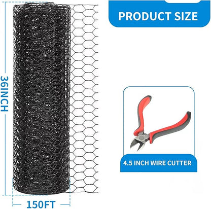 36'' x 150' Black Chicken Wire Mesh Fence, 20 Gauge Galvanized Poultry Netting and 1 inch Garden Mesh Fence Roll, Chicken Wire for Floral Arrangements/Crafts/Farm/Livestock/Pet Protection