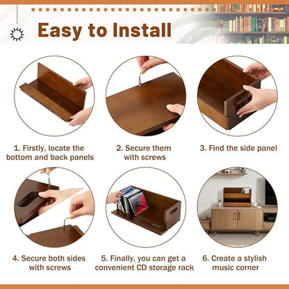 2 Set Wooden CD Storage Box Holder Shelf Cassette Tape Display Racks with Carrying Handles, Organizer Shelf for Movie Cases, DVDs, Each Set Can Store up to 36 Pcs CDs (Brown)