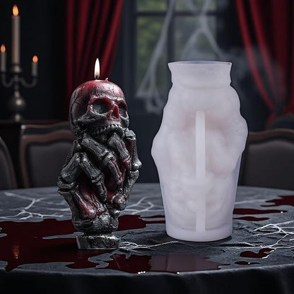2 Pcs Halloween Skull Candle Molds 3D Skull Resin Molds, Ghost Hand Silicone Molds for Epoxy Resin Casting, Aromatherapy Soap Candle Making Molds