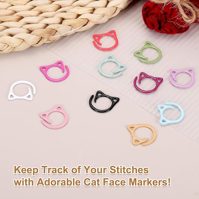 PATIKIL Cat Crochet Stitch Markers, 12 Pack Stitch Marker for Knitting Crocheting Supplies Cute Metal Spiral Knit Clip Ring Counters for Crochet Yarn DIY Crafts, Multicolor