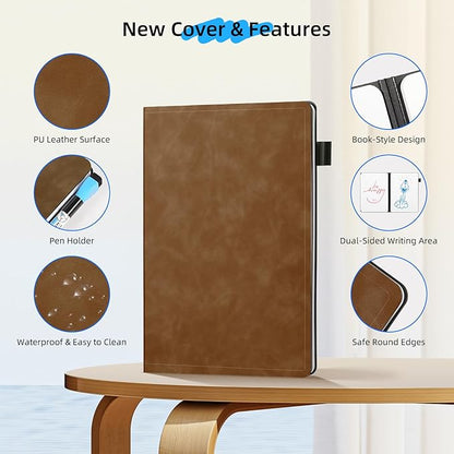 AGM Portable White Board Dry Erase Notebook, 8.4" x 6" Double Sided Folding Whiteboards with 3 Pens, Small Travel Dry Erase Board Skin-Friendly Material for Study, Meeting, Planning, Brown
