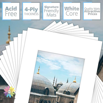 MBC Mat Board Center, 10 Pack 12x16 for 8x10 White Picture Mats Frame Mattes, Bevel Cut, Acid Free, 4-ply Thickness